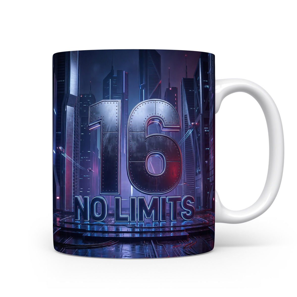 Hrnček s číslem 16 a nápisem NO LIMITS