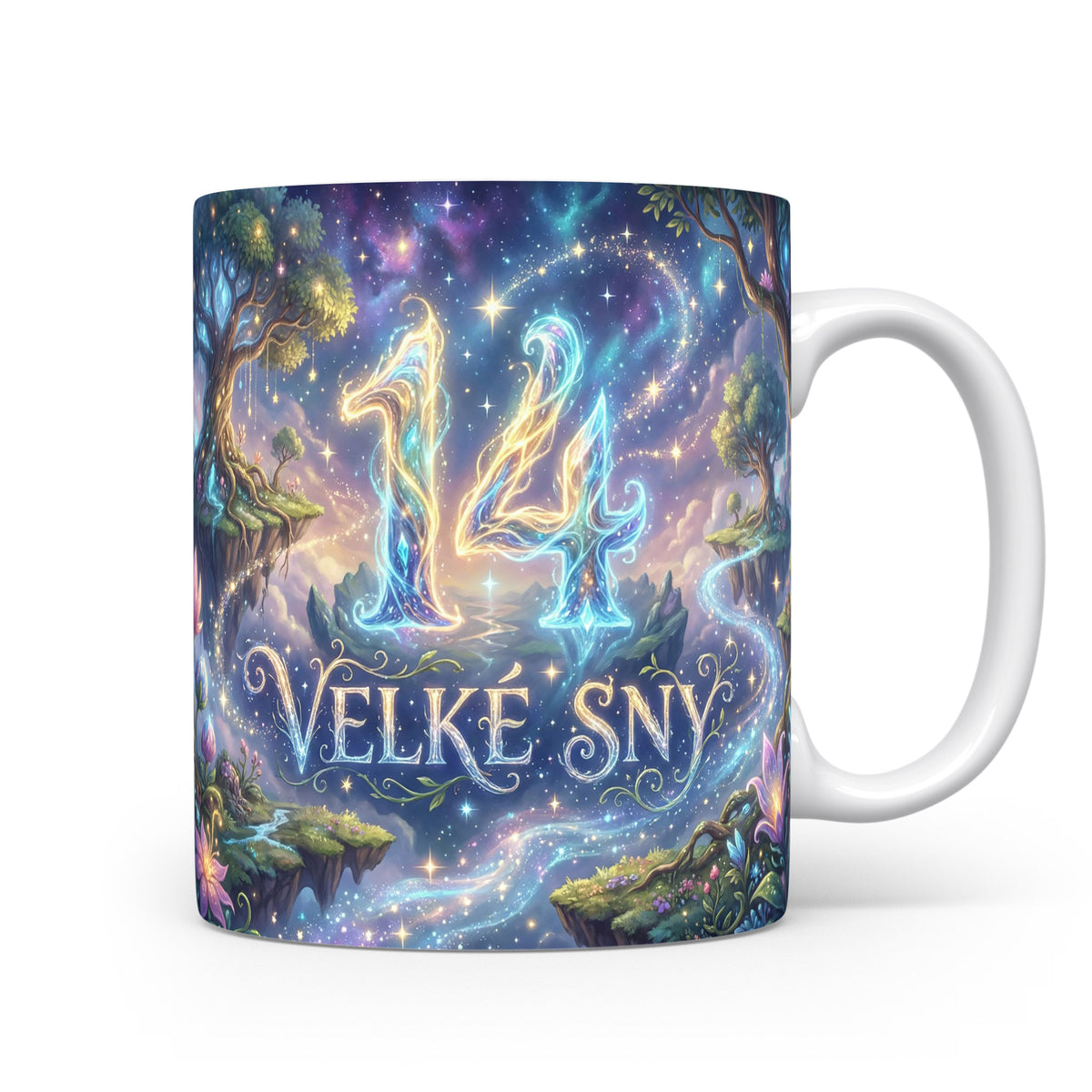 Hrnček s číslem 14 a nápisem VELKÉ SNY