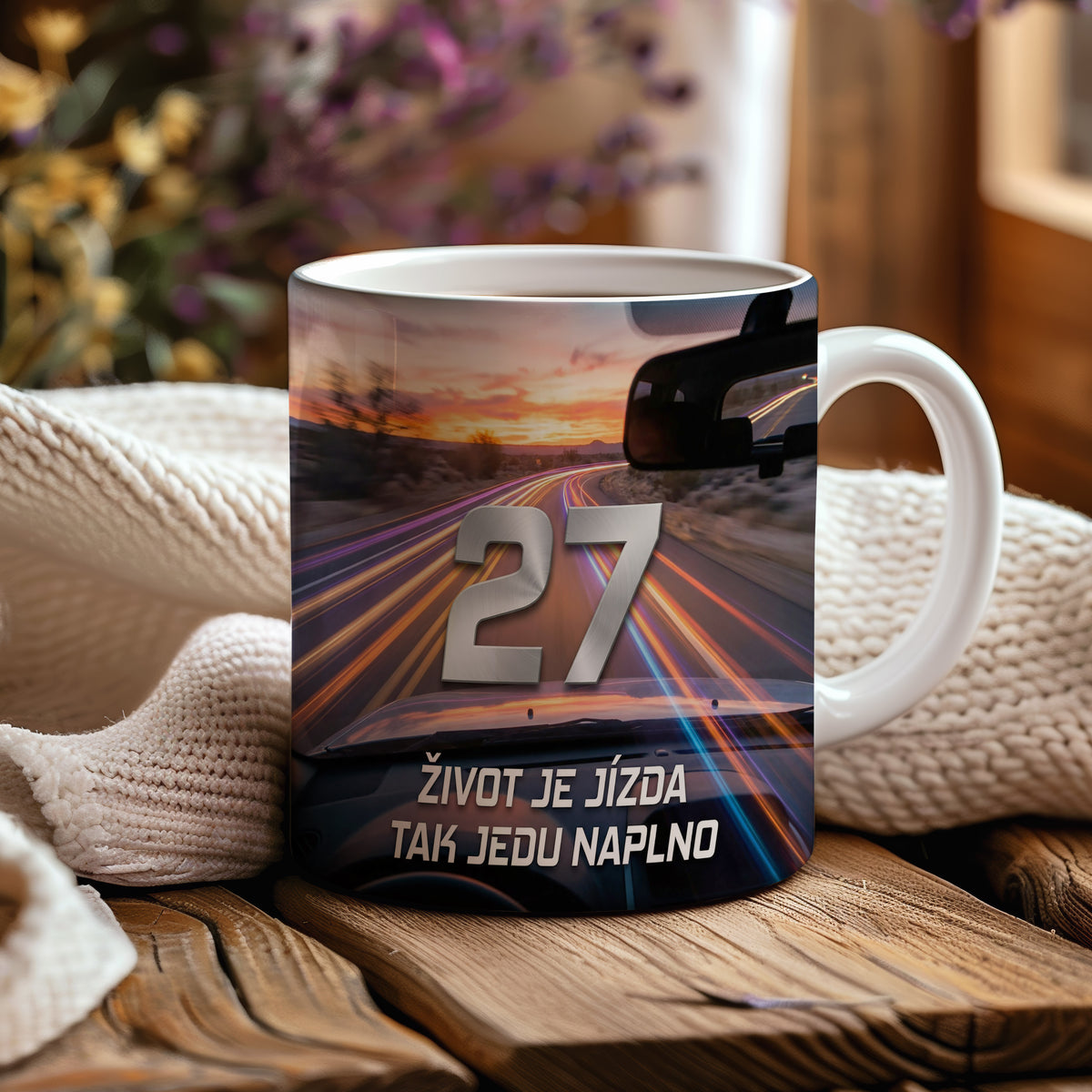 Narozeninový hrnek 27 let – ŽIVOT JE JÍZDA TAK JEDU NAPLNO