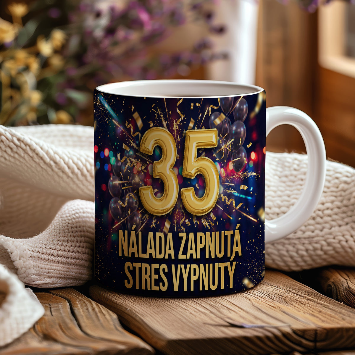 Narozeninový hrnek 35 let – NÁLADA ZAPNUTÁ STRES VYPNUTÝ
