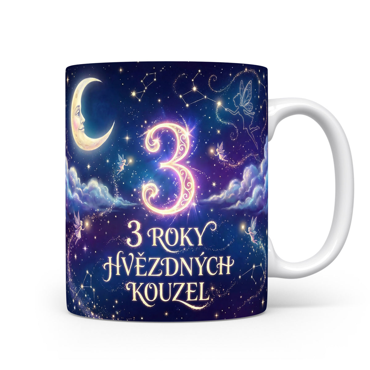 Hrnček s motivem hvězd a číslem 3