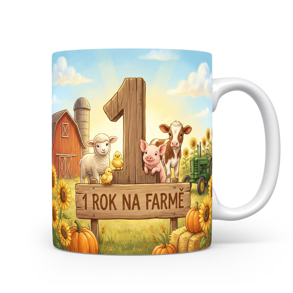 Hrnček s motivem farmy a číslem 1