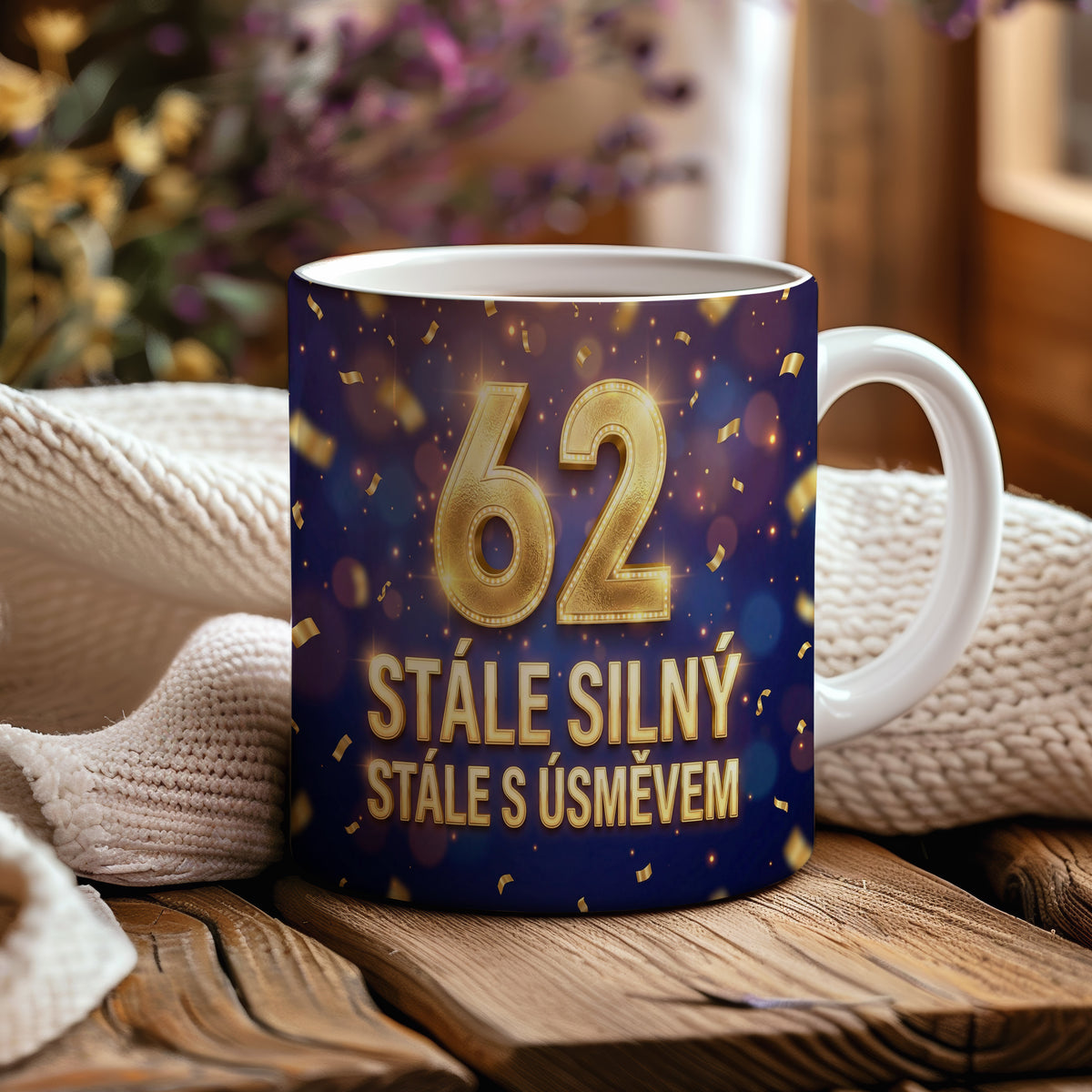 Narozeninový hrnek 62 let – STÁLE SILNÝ, STÁLE S ÚSMĚVEM