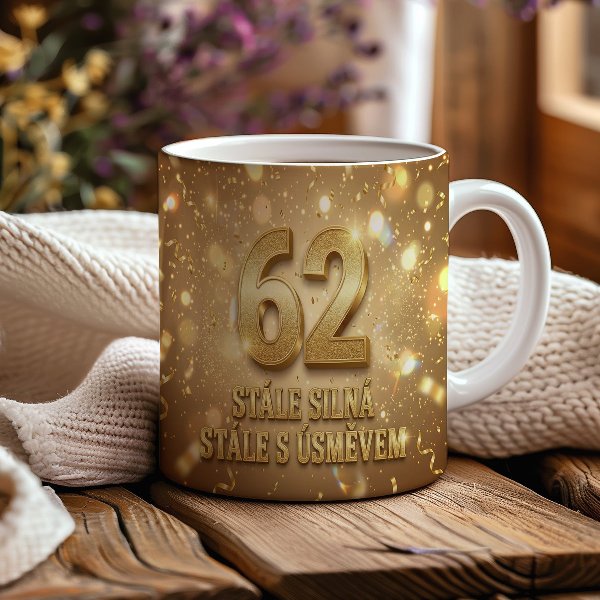 Narozeninový hrnek 62 let – STÁLE SILNÁ STÁLE S ÚSMĚVEM