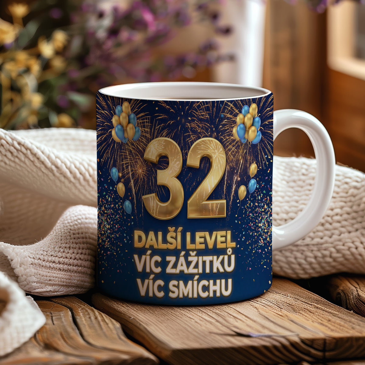 Narozeninový hrnek 32 let – DALŠÍ LEVEL VÍC ZÁŽITKŮ VÍC SMÍCHU