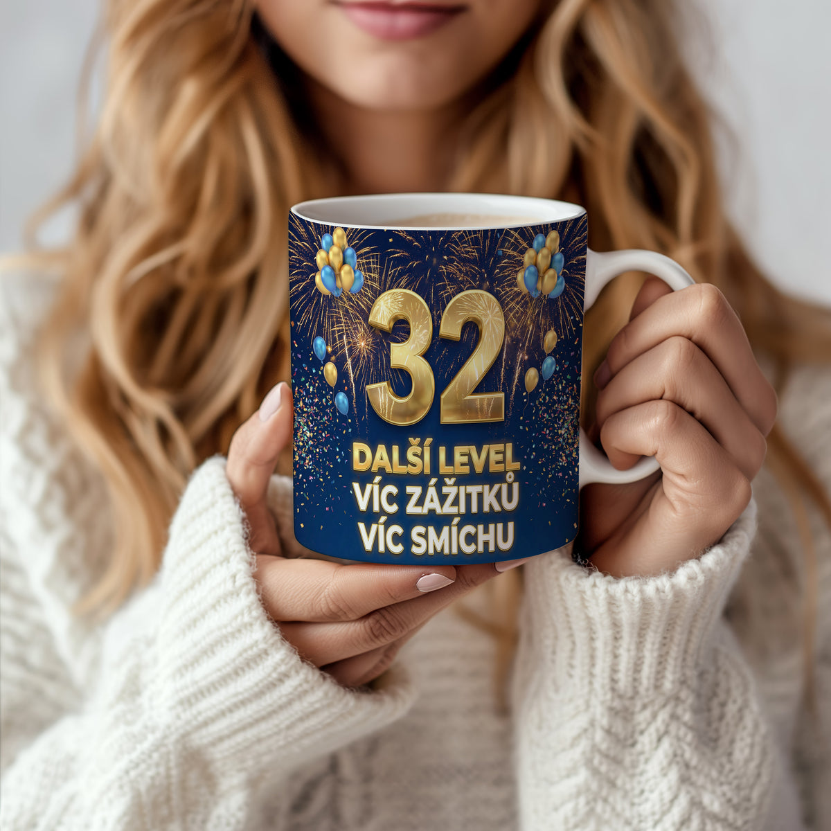 Narozeninový hrnek 32 let – DALŠÍ LEVEL VÍC ZÁŽITKŮ VÍC SMÍCHU