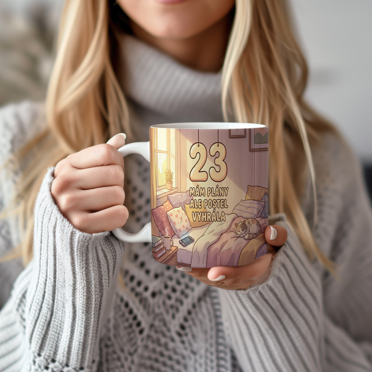 Narozeninový hrnek 23 let – MÁM PLÁNY ALE POSTEL VYHRÁLA