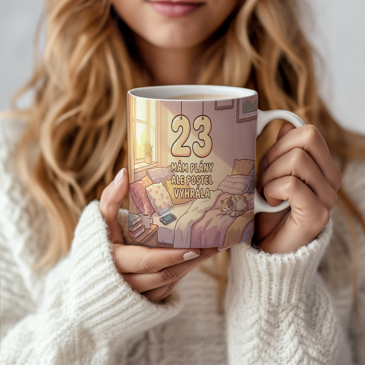 Narozeninový hrnek 23 let – MÁM PLÁNY ALE POSTEL VYHRÁLA
