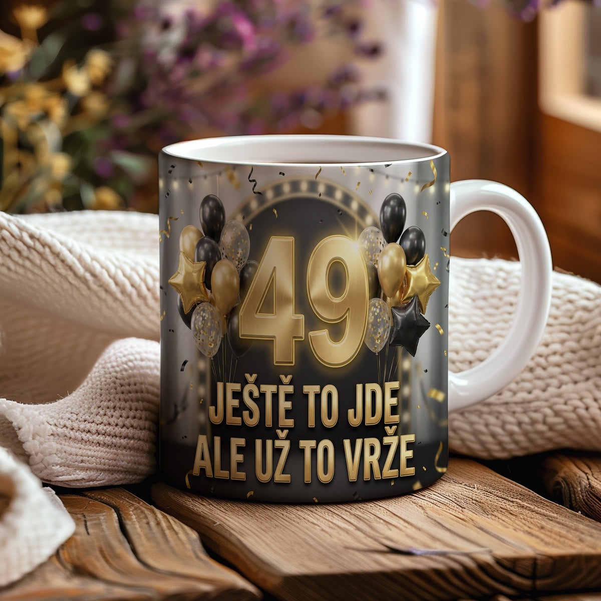 Narozeninový hrnek 49 let – JEŠTĚ TO JDE ALE UŽ TO VRŽE