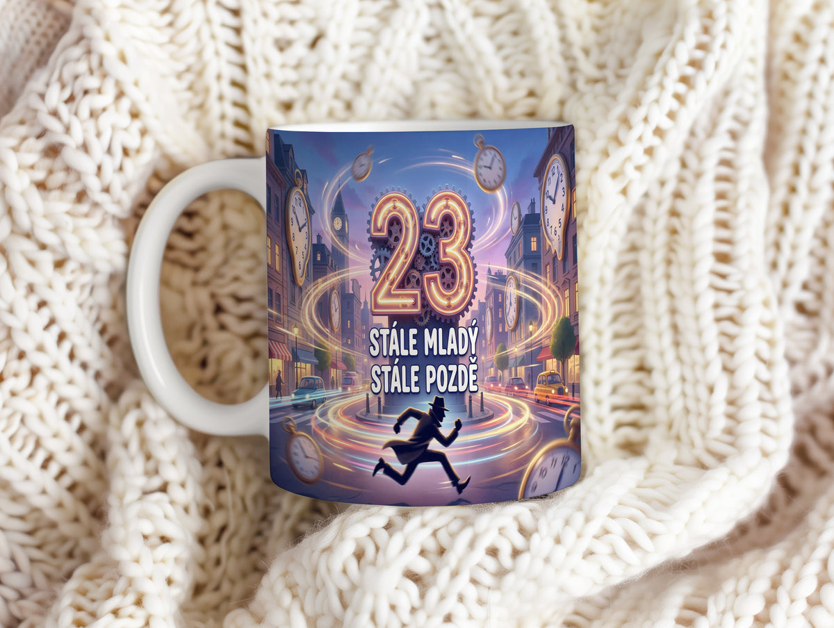 Narozeninový hrnek 23 let – STÁLE MLADÝ STÁLE POZDĚ