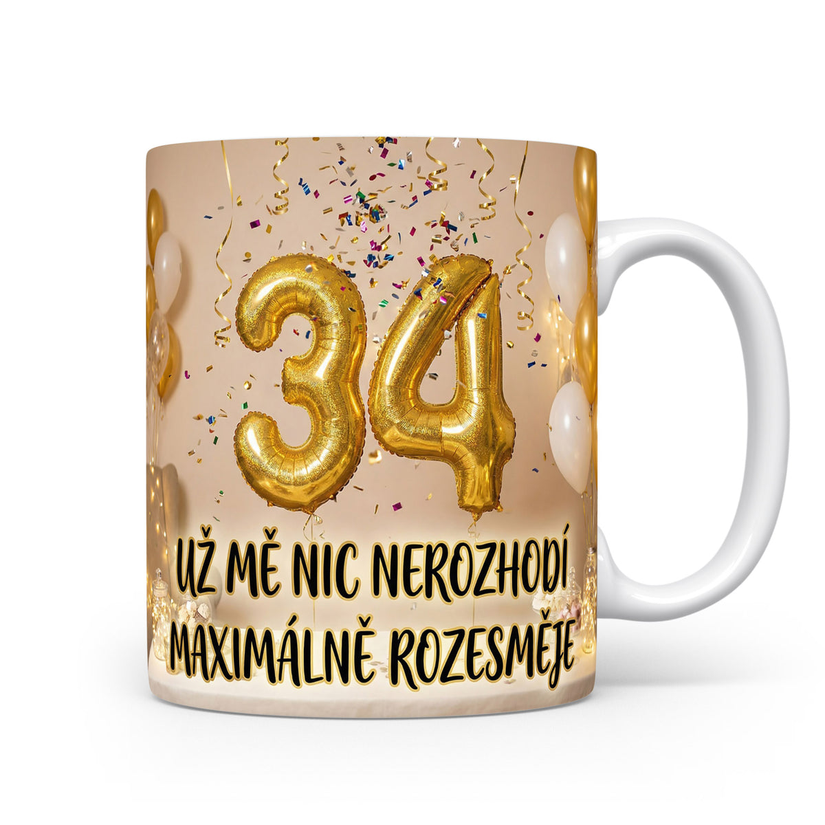 Narozeninový hrnek s číslem 34 a sloganem