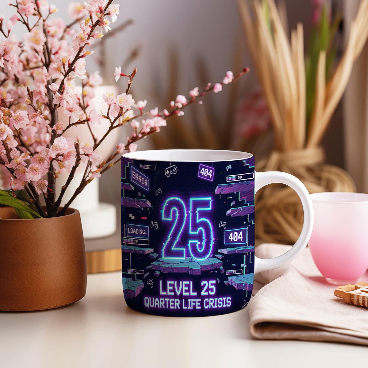 Narozeninový hrnek 25 let – LEVEL 25 QUARTER LIFE CRISIS