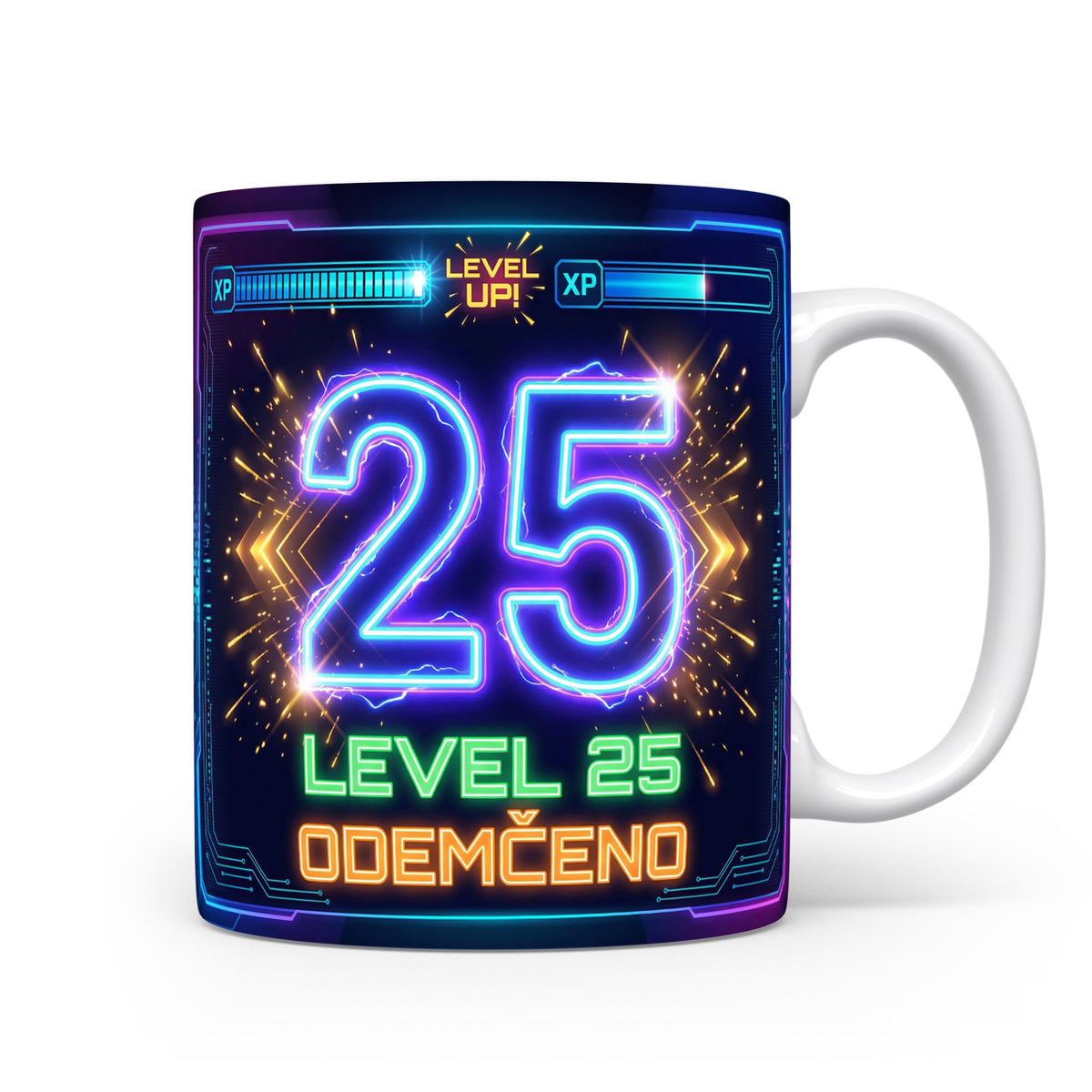 Herní hrnek s nápisem LEVEL 25 ODEMČENO