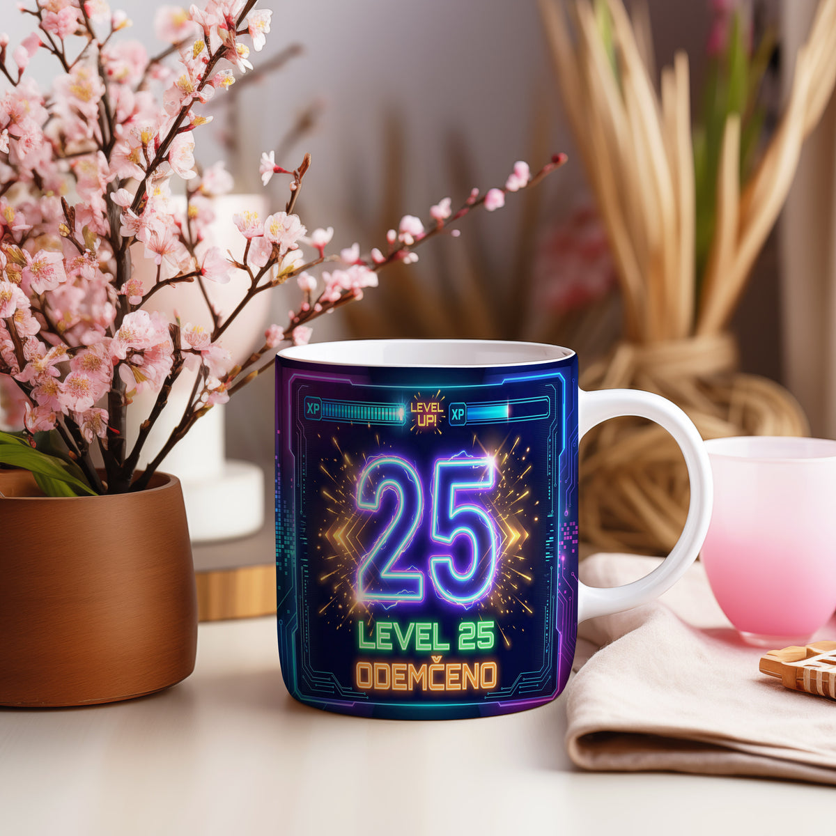 Narozeninový hrnek 25 let – LEVEL 25 ODEMČENO