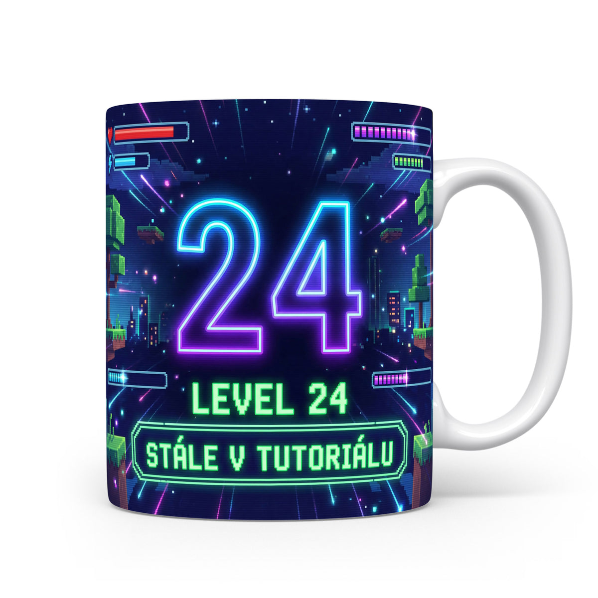 Hrnček s věkem 24 a hláškou 'STÁLE V TUTORIÁLU'.