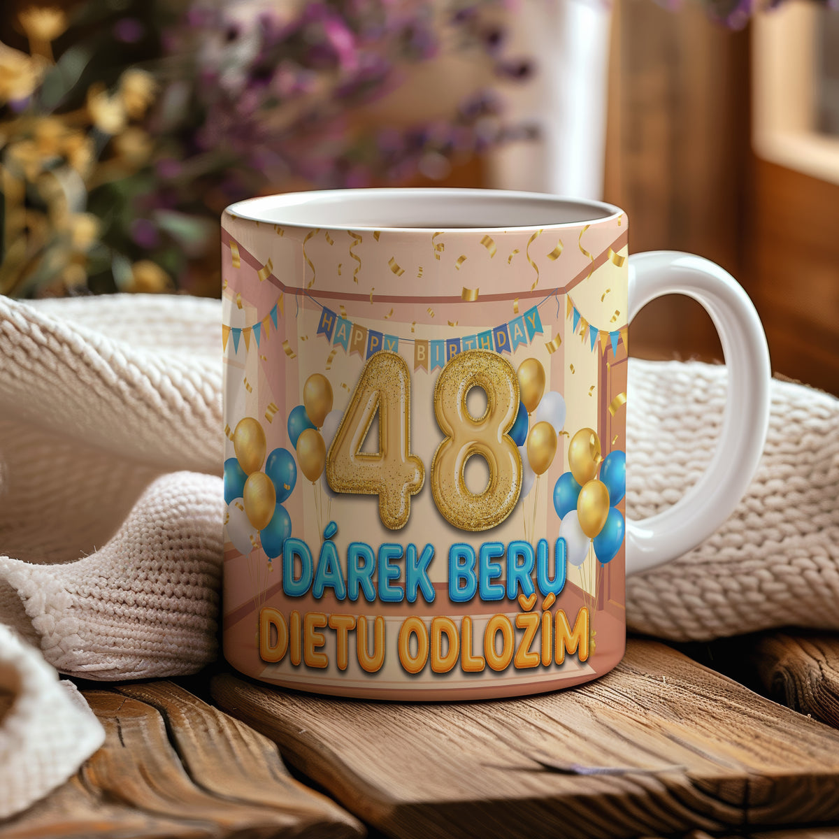 Narozeninový hrnek 48 let – DÁREK BERU, DIETU ODLOŽÍM