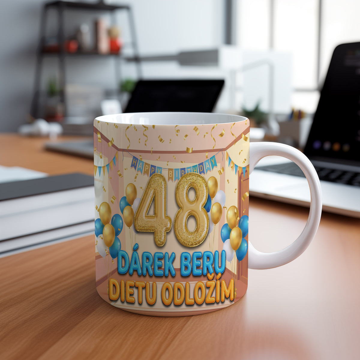 Narozeninový hrnek 48 let – DÁREK BERU, DIETU ODLOŽÍM