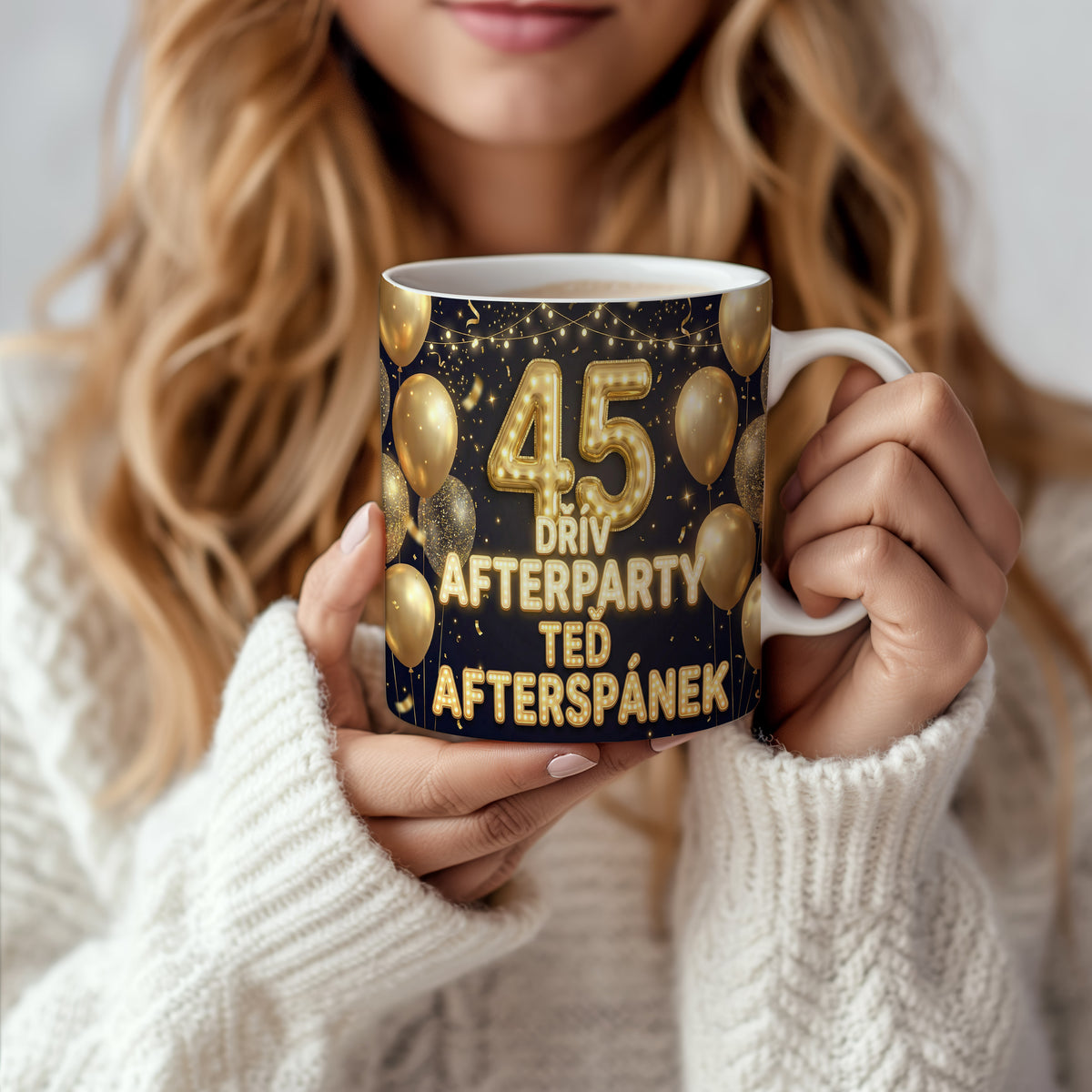 Narozeninový hrnek 45 let – DŘÍV AFTERPARTY TEĎ AFTERSPÁNEK