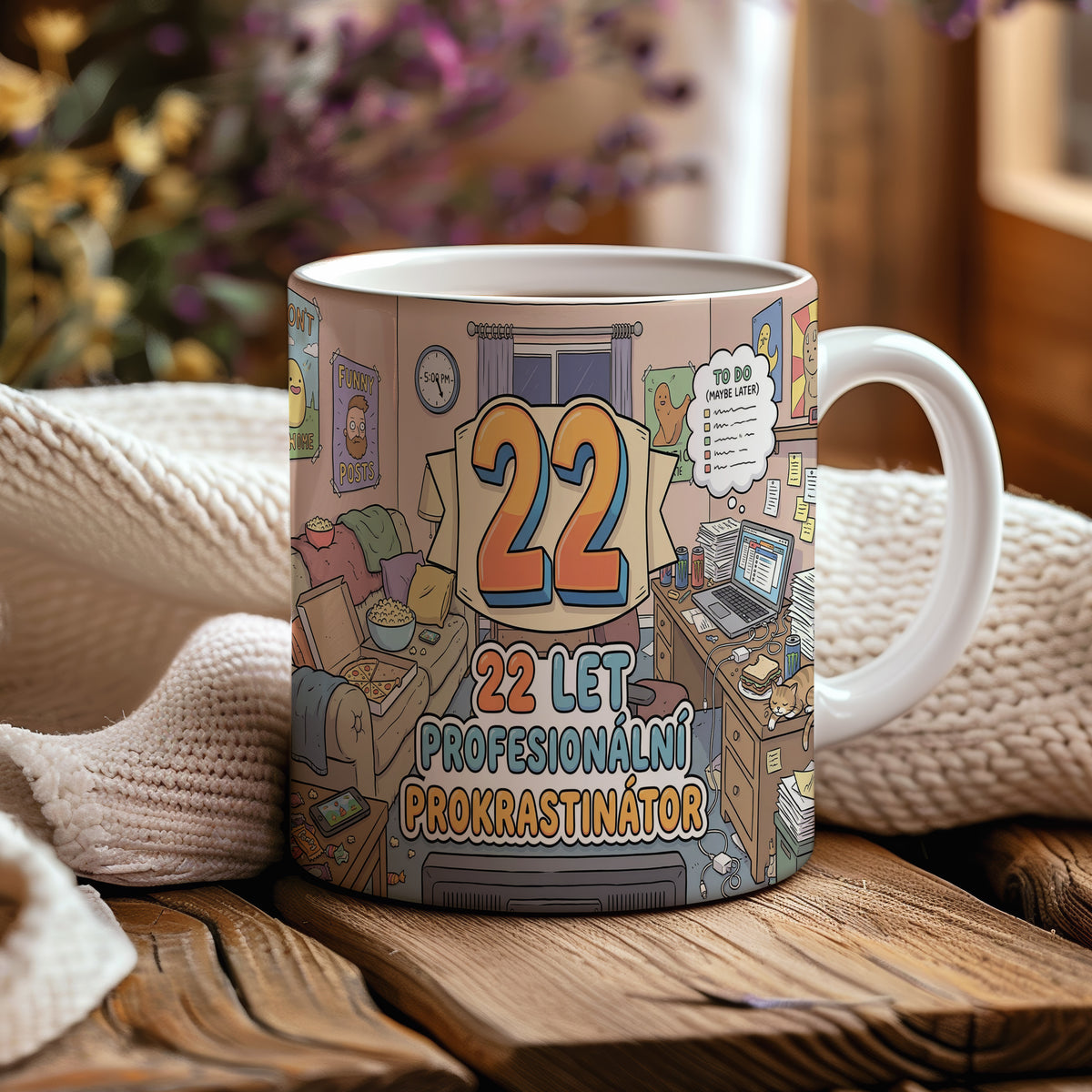 Narozeninový hrnek 22 let – 22 LET PROFESIONÁLNÍ PROKRASTINÁTOR