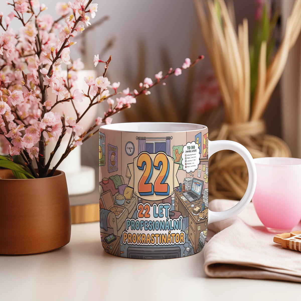 Narozeninový hrnek 22 let – 22 LET PROFESIONÁLNÍ PROKRASTINÁTOR