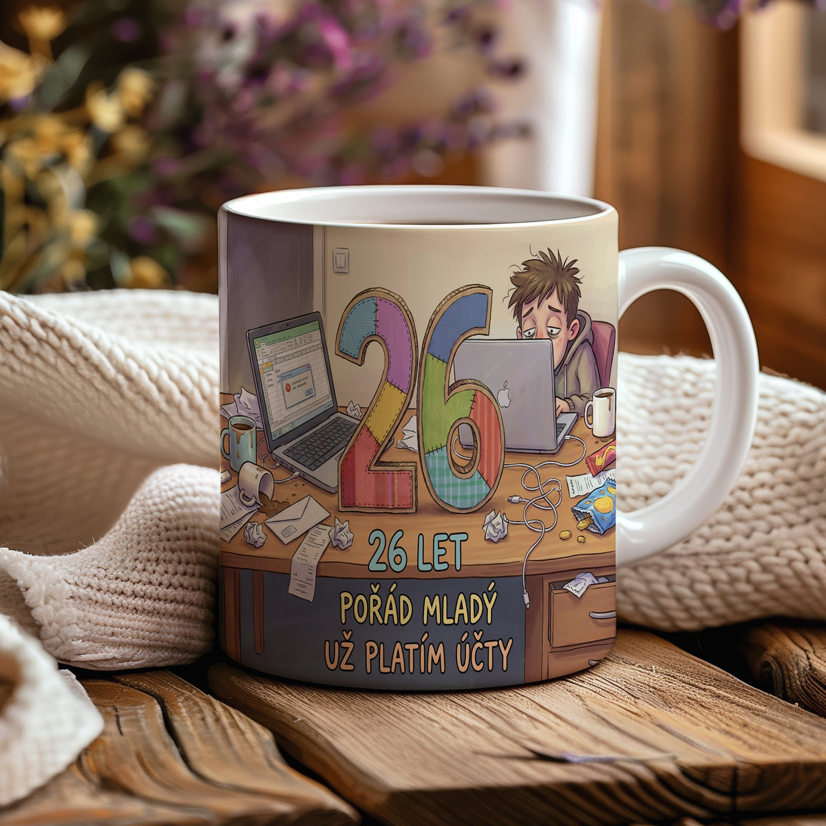 Narozeninový hrnek 26 let – POŘÁD MLADÝ UŽ PLATÍM ÚČTY