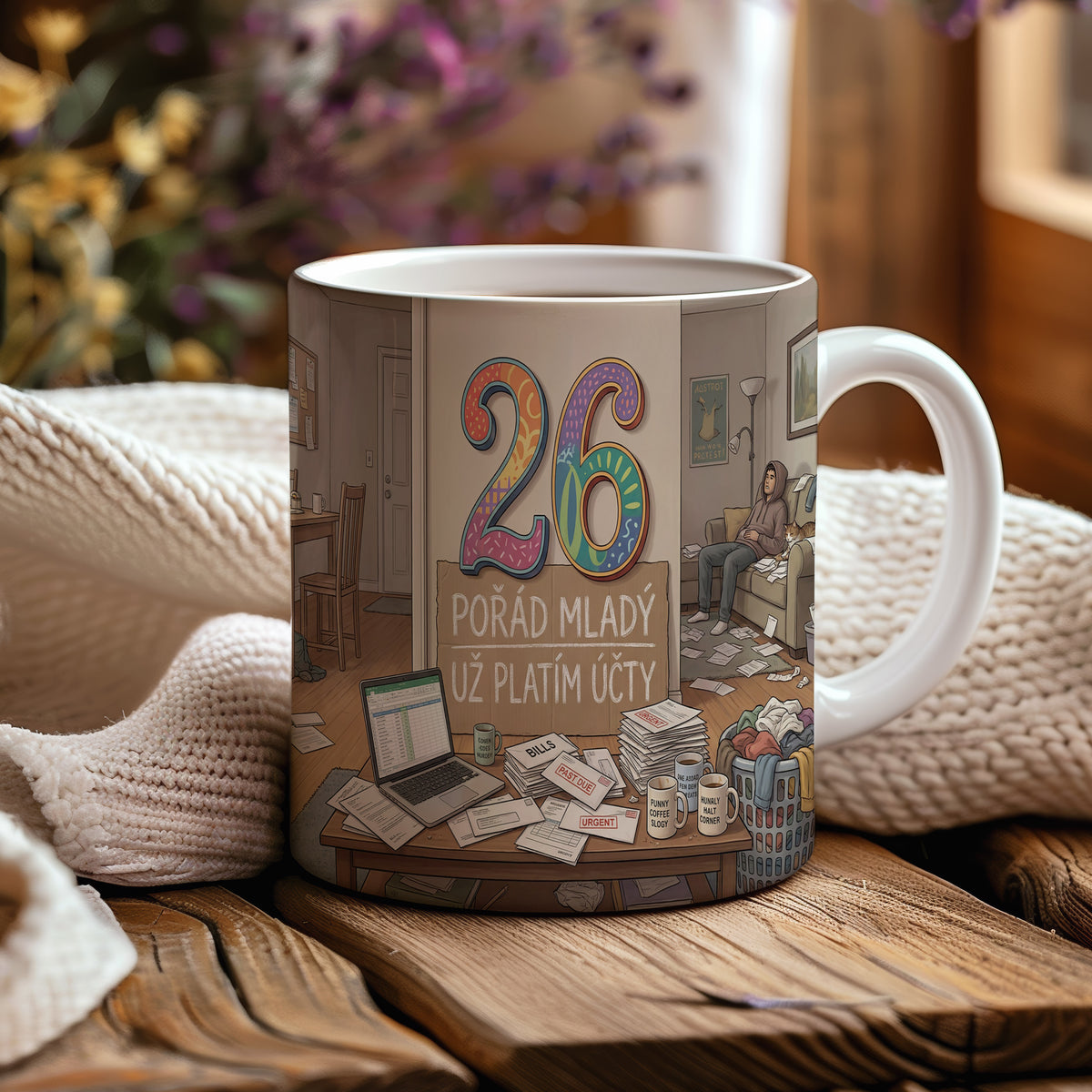 Narozeninový hrnek 26 let – POŘÁD MLADÝ UŽ PLATÍM ÚČTY