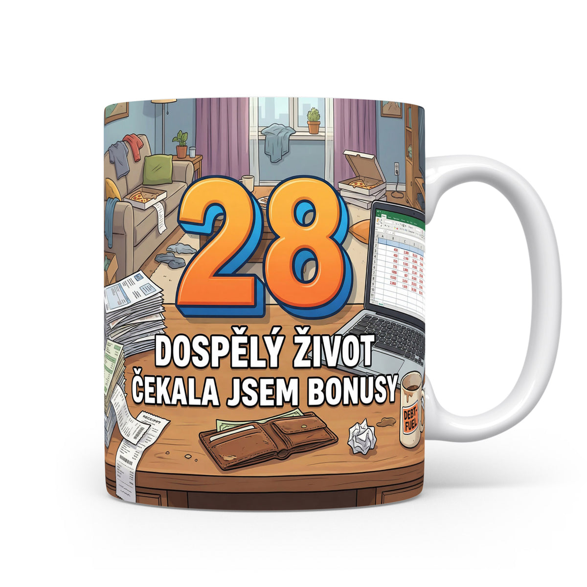 Narozeninový hrnek s číslem 28 a vtipným textem