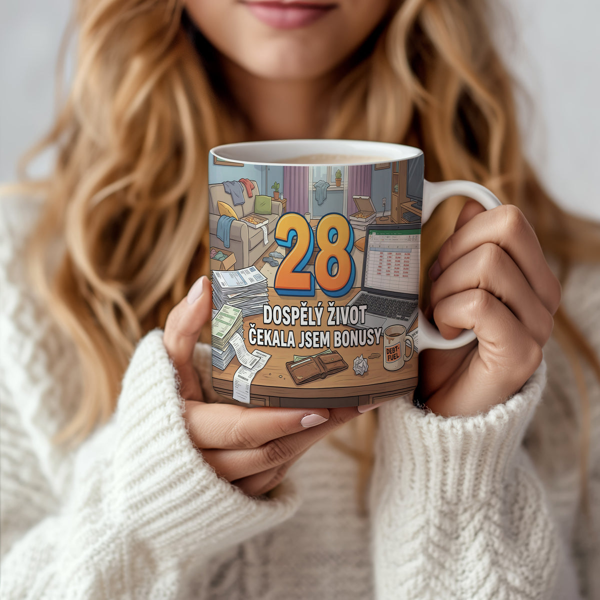 Narozeninový hrnek 28 let – DOSPĚLÝ ŽIVOT ČEKALA JSEM BONUSY