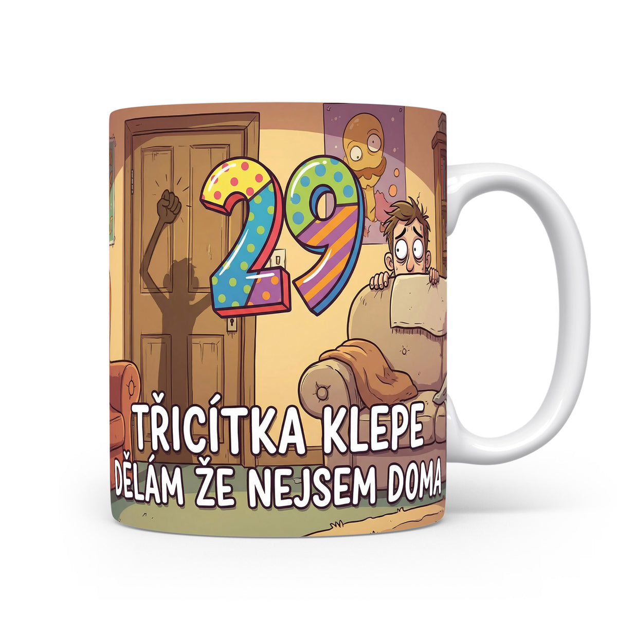 Narozeninový hrnek s číslem 29 a vtipným textem.