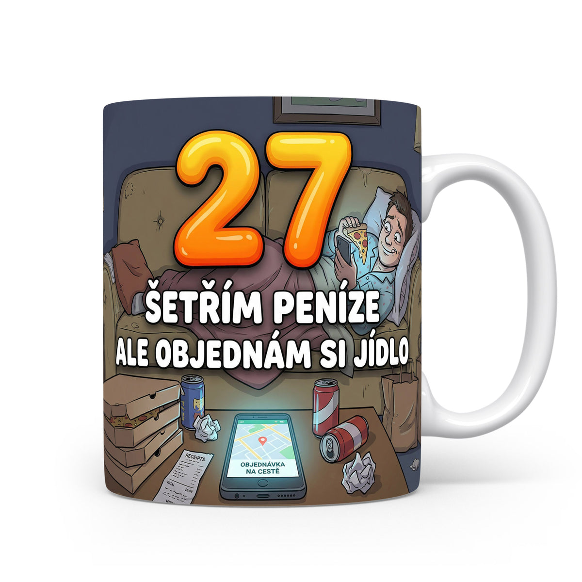 Narozeninový hrnek s číslem 27 a vtipným textem