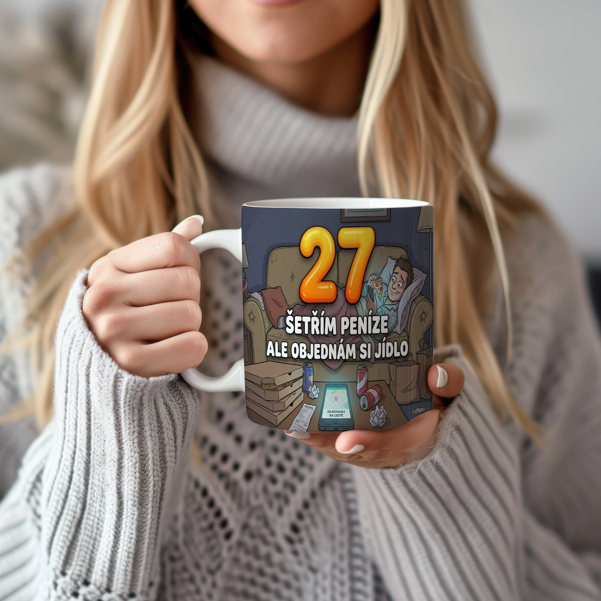 Narozeninový hrnek 27 let – ŠETŘÍM PENÍZE ALE OBJEDNÁM SI JÍDLO
