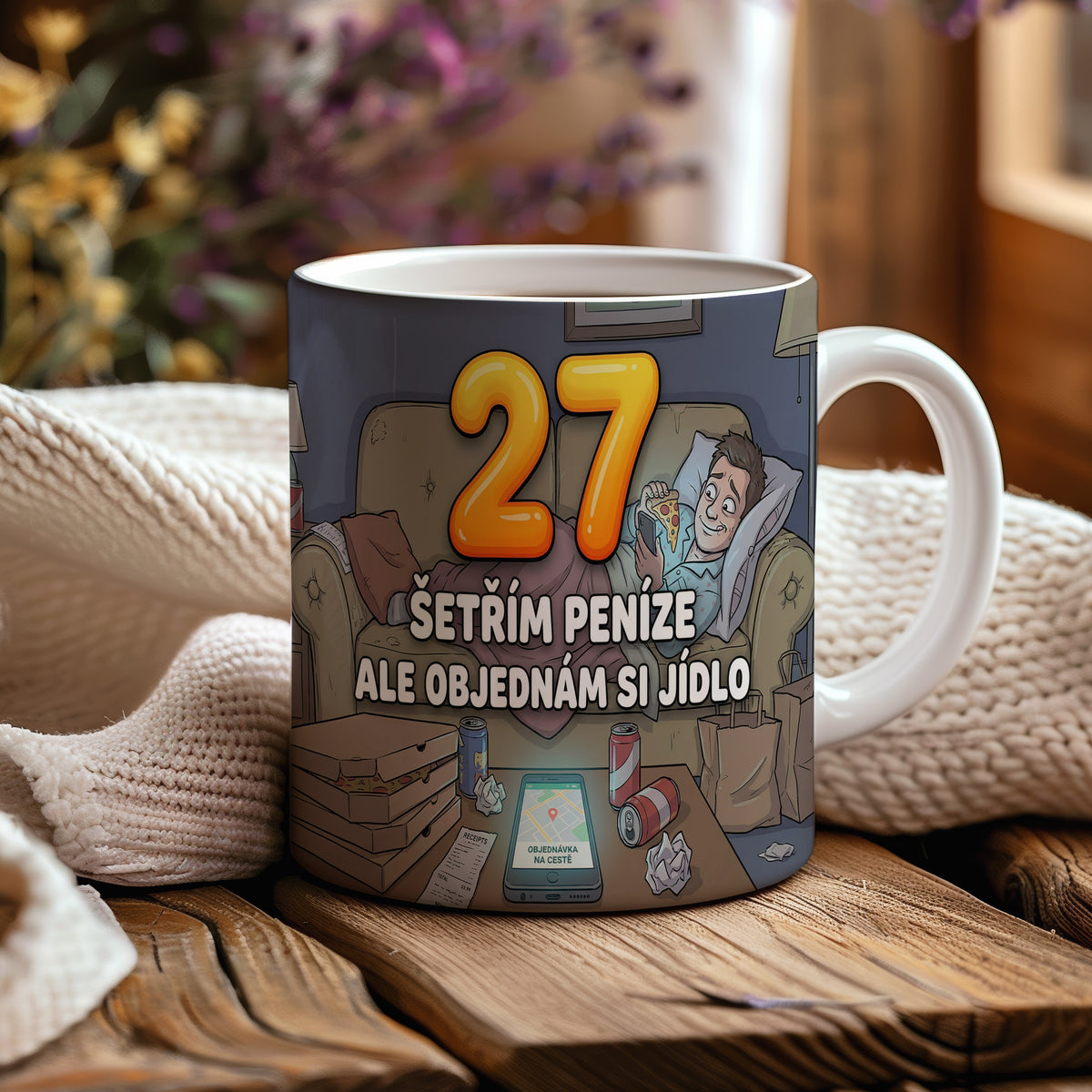 Narozeninový hrnek 27 let – ŠETŘÍM PENÍZE ALE OBJEDNÁM SI JÍDLO