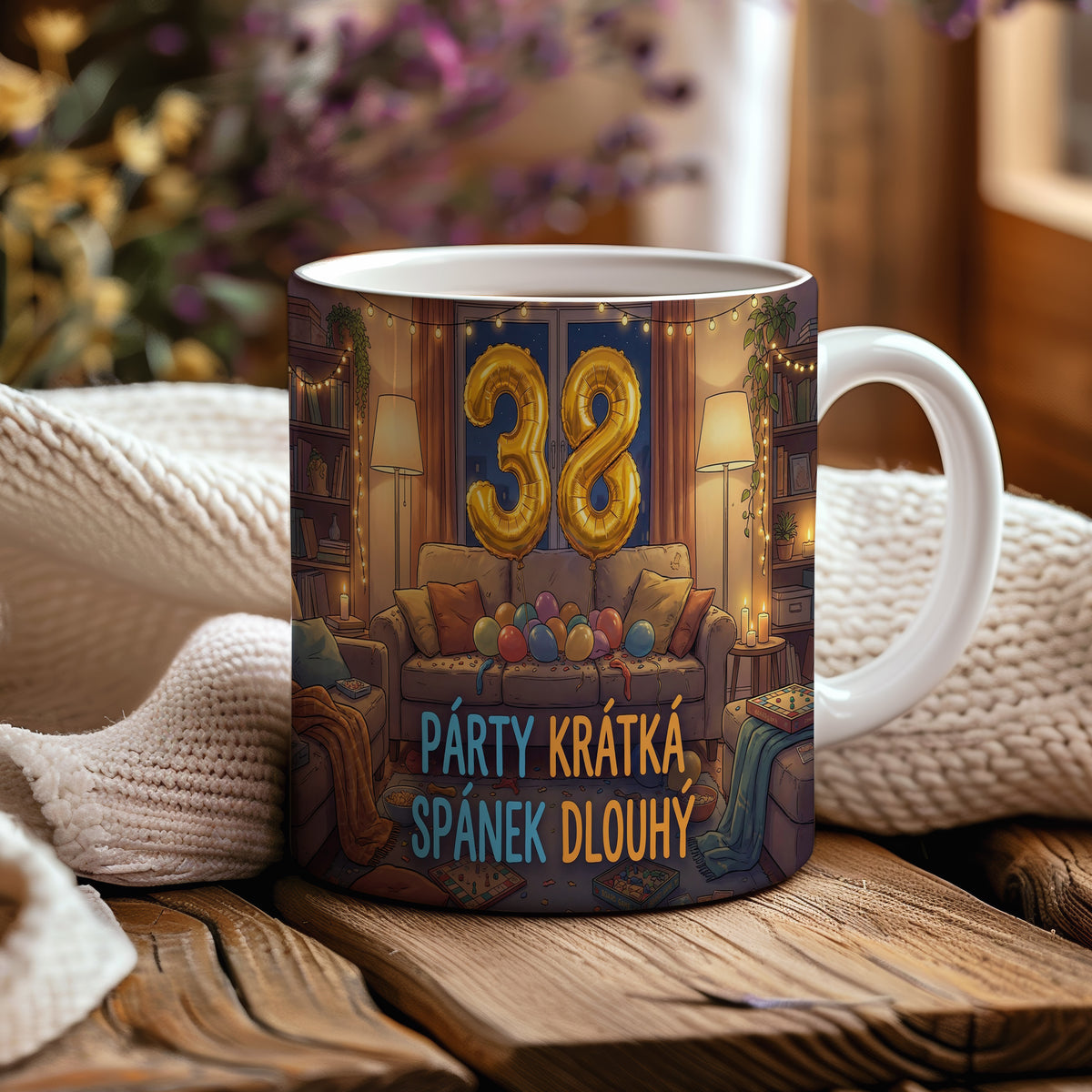 Narozeninový hrnek 38 let – PÁRTY KRÁTKÁ, SPÁNEK DLOUHÝ