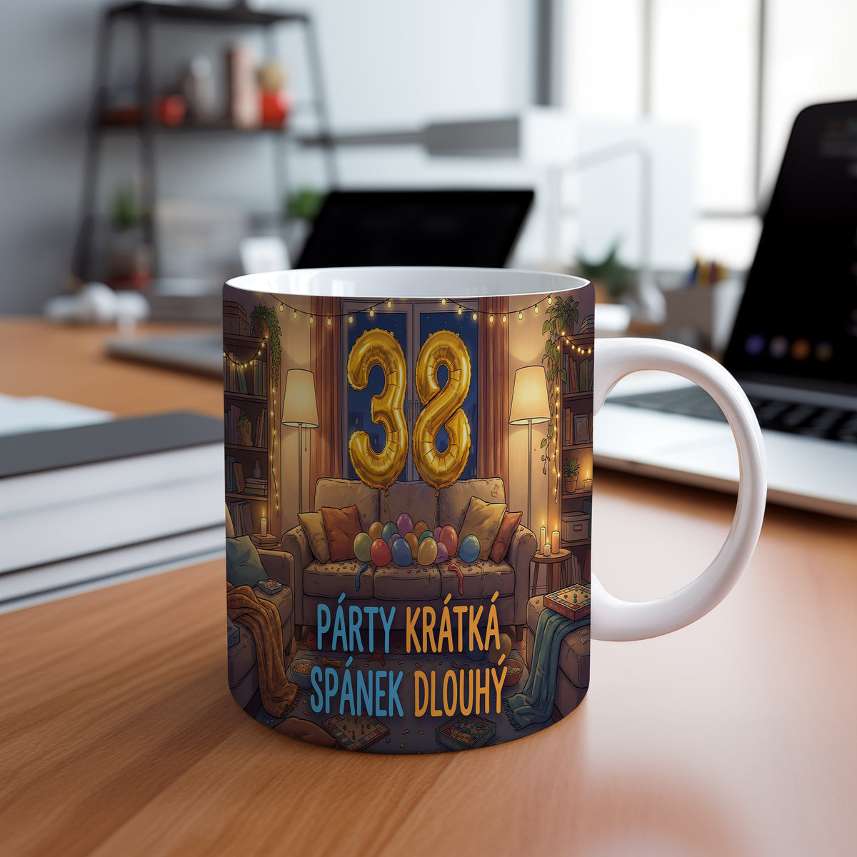 Narozeninový hrnek 38 let – PÁRTY KRÁTKÁ, SPÁNEK DLOUHÝ