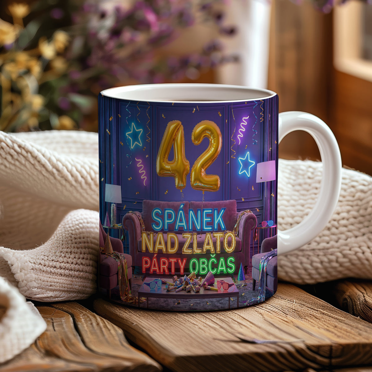 Narozeninový hrnek 42 let – SPÁNEK NAD ZLATO PÁRTY OBČAS