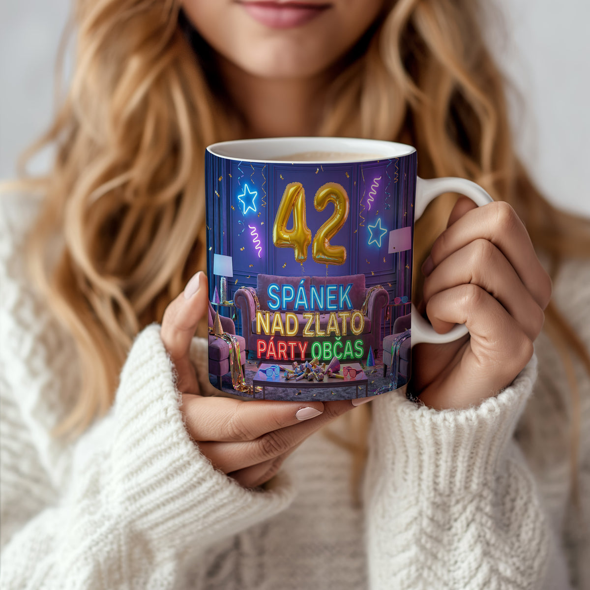 Narozeninový hrnek 42 let – SPÁNEK NAD ZLATO PÁRTY OBČAS