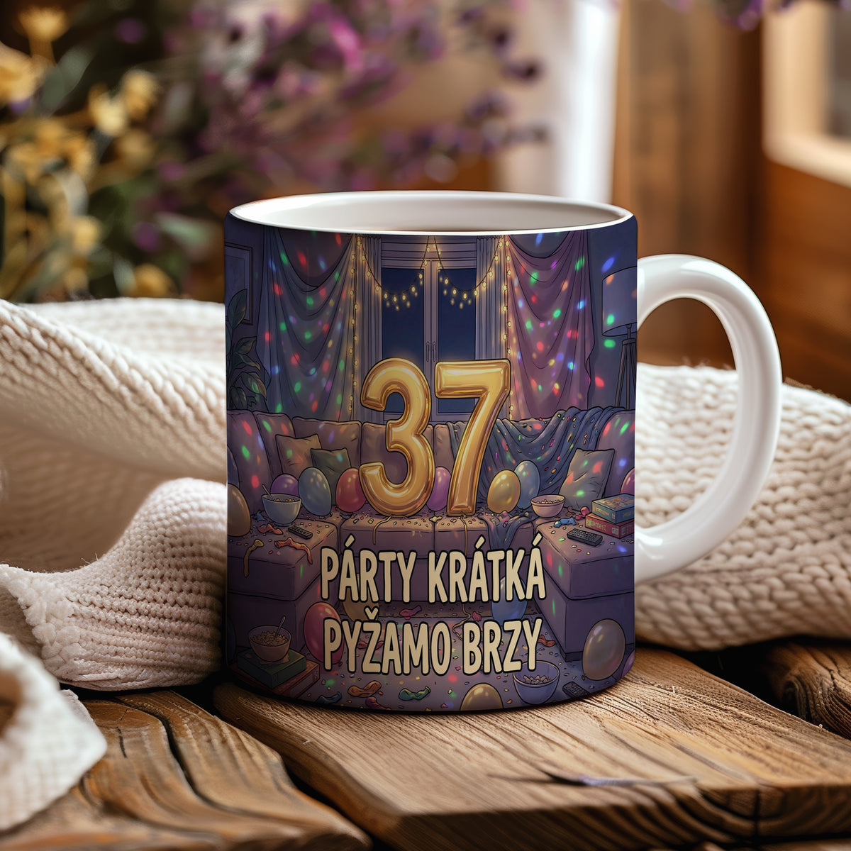 Narozeninový hrnek 37 let – PÁRTY KRÁTKÁ PYŽAMO BRZY