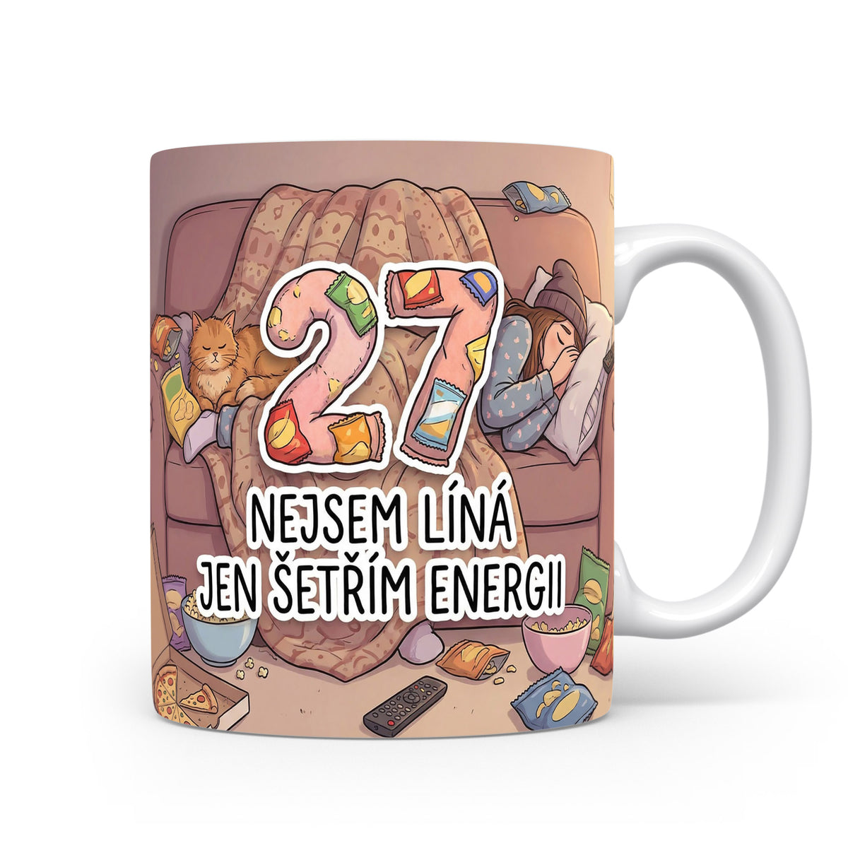 Narozeninový hrnek s číslem 27 a vtipným textem