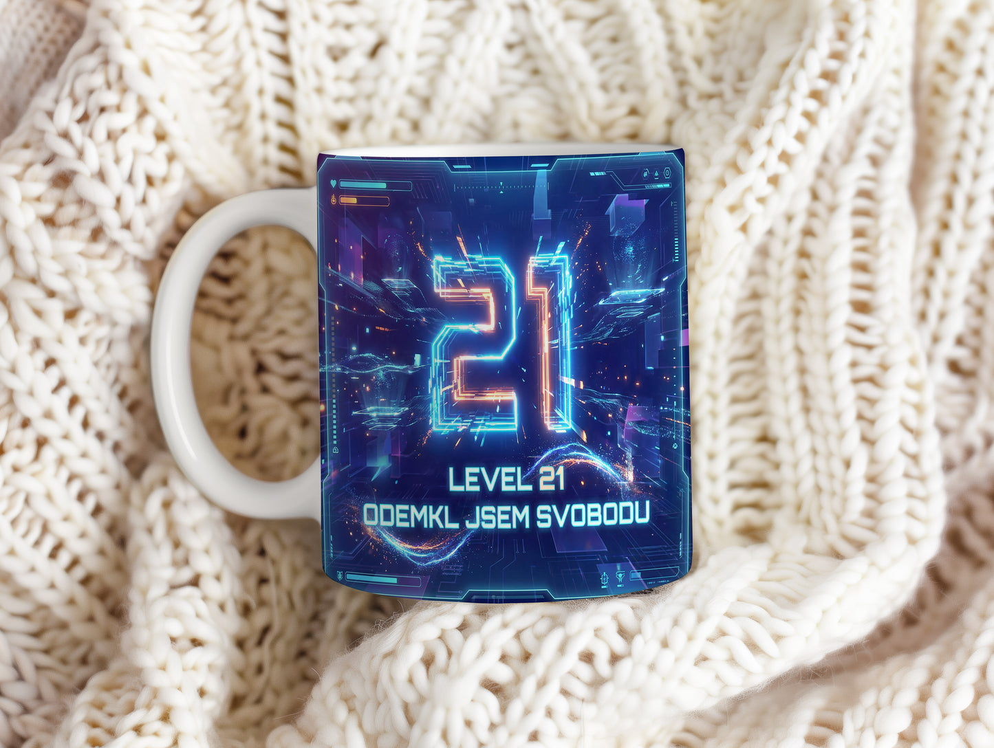 Narozeninový hrnek 21 let – LEVEL 21 ODEMKL JSEM SVOBODU