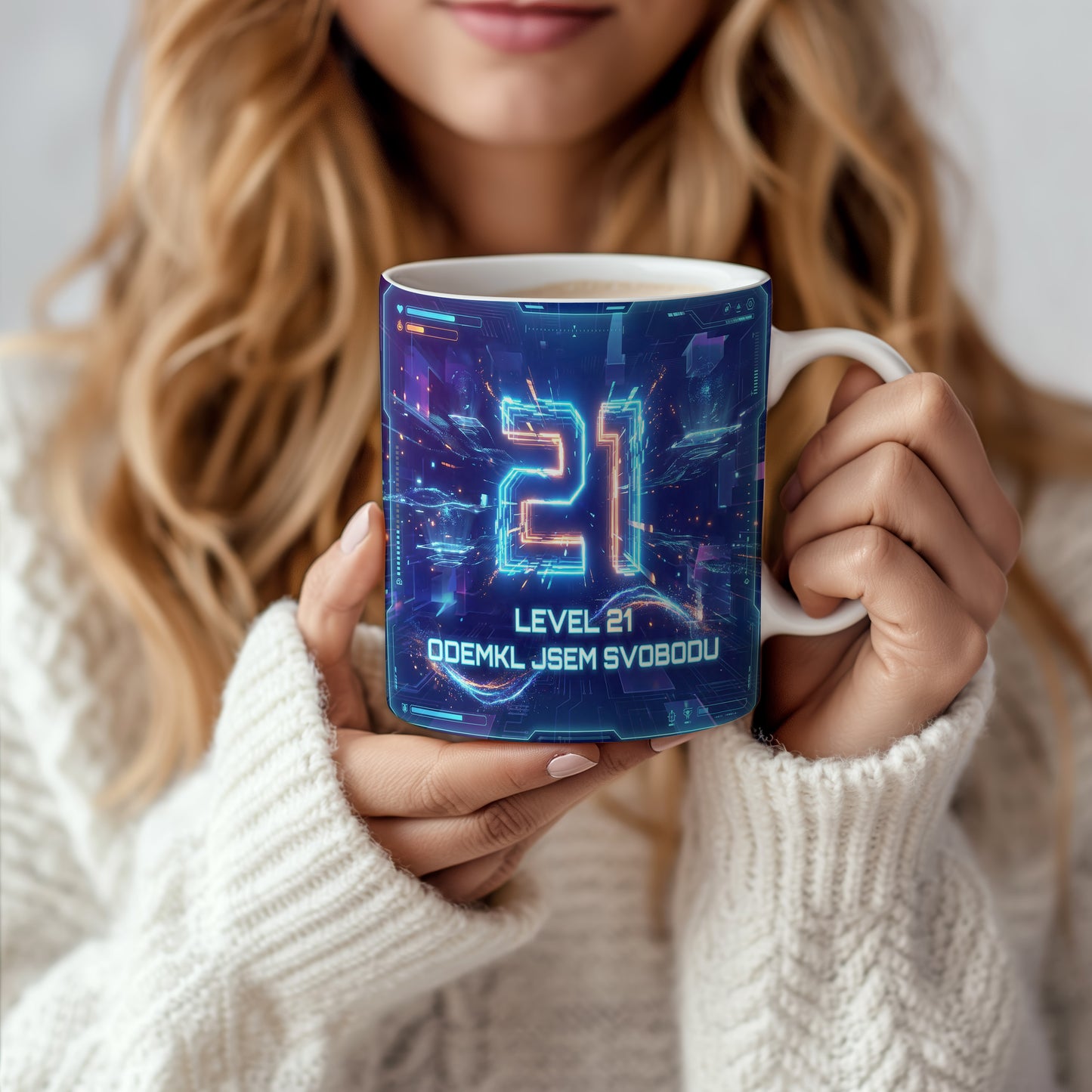 Narozeninový hrnek 21 let – LEVEL 21 ODEMKL JSEM SVOBODU
