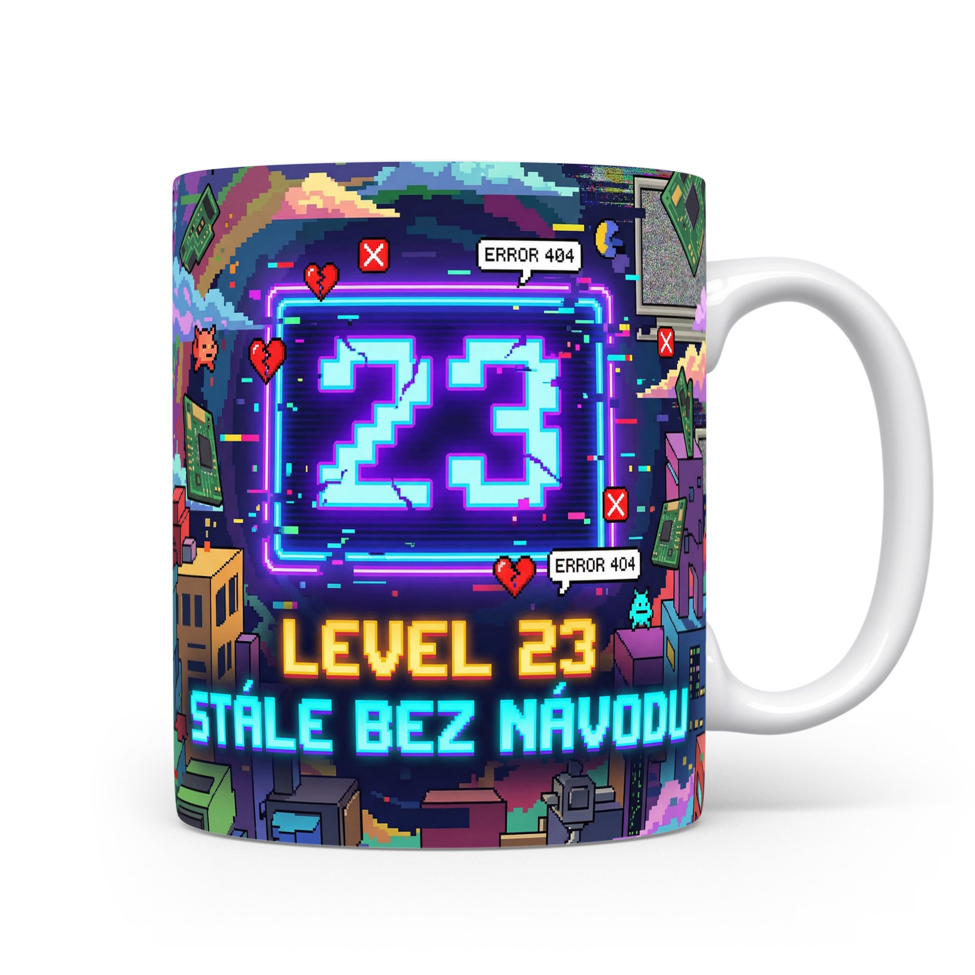 Hrnček s věkem 23 a hláškou 'STÁLE BEZ NÁVODU'.
