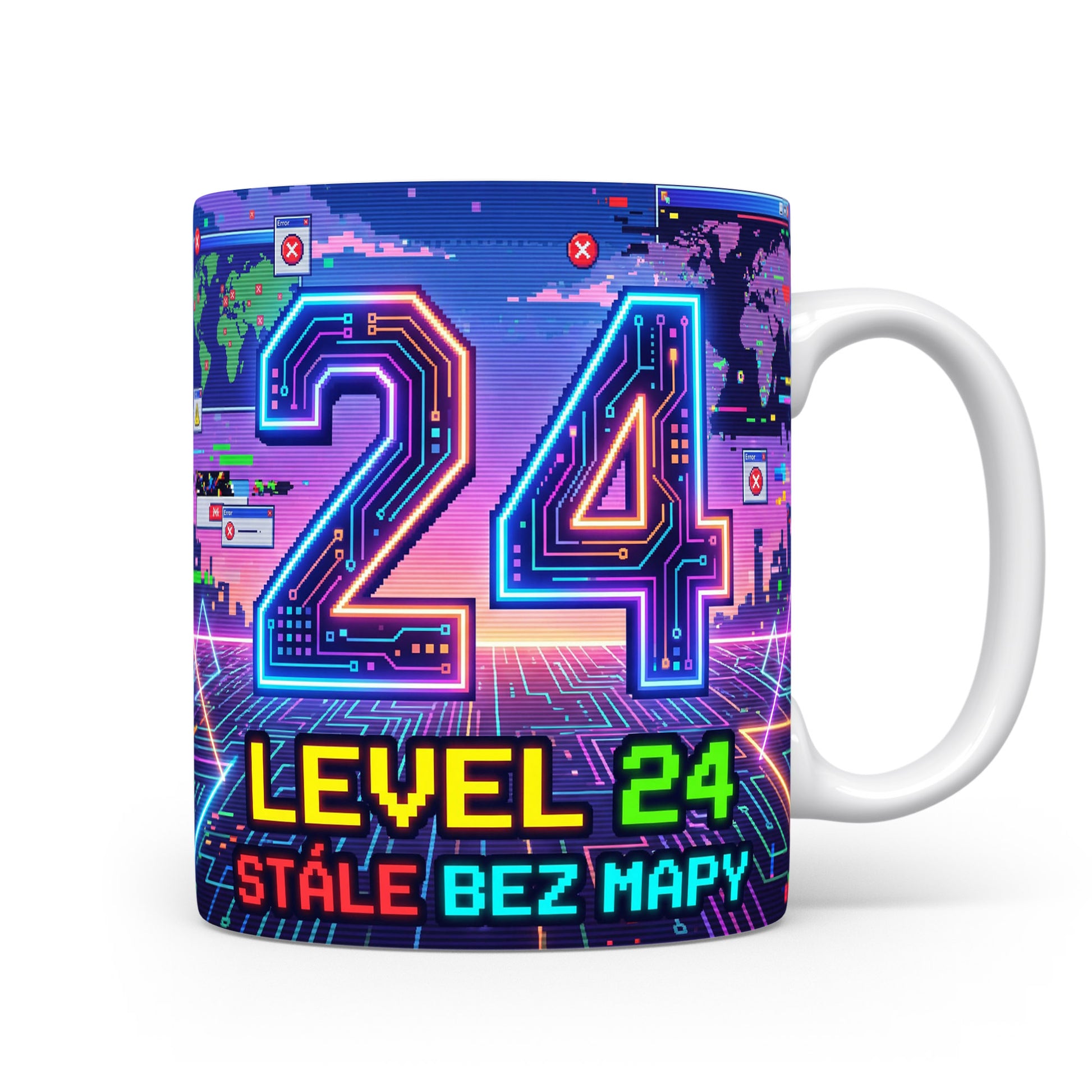 Narozeninový hrnek s nápisem LEVEL 24 STÁLE BEZ MAPY