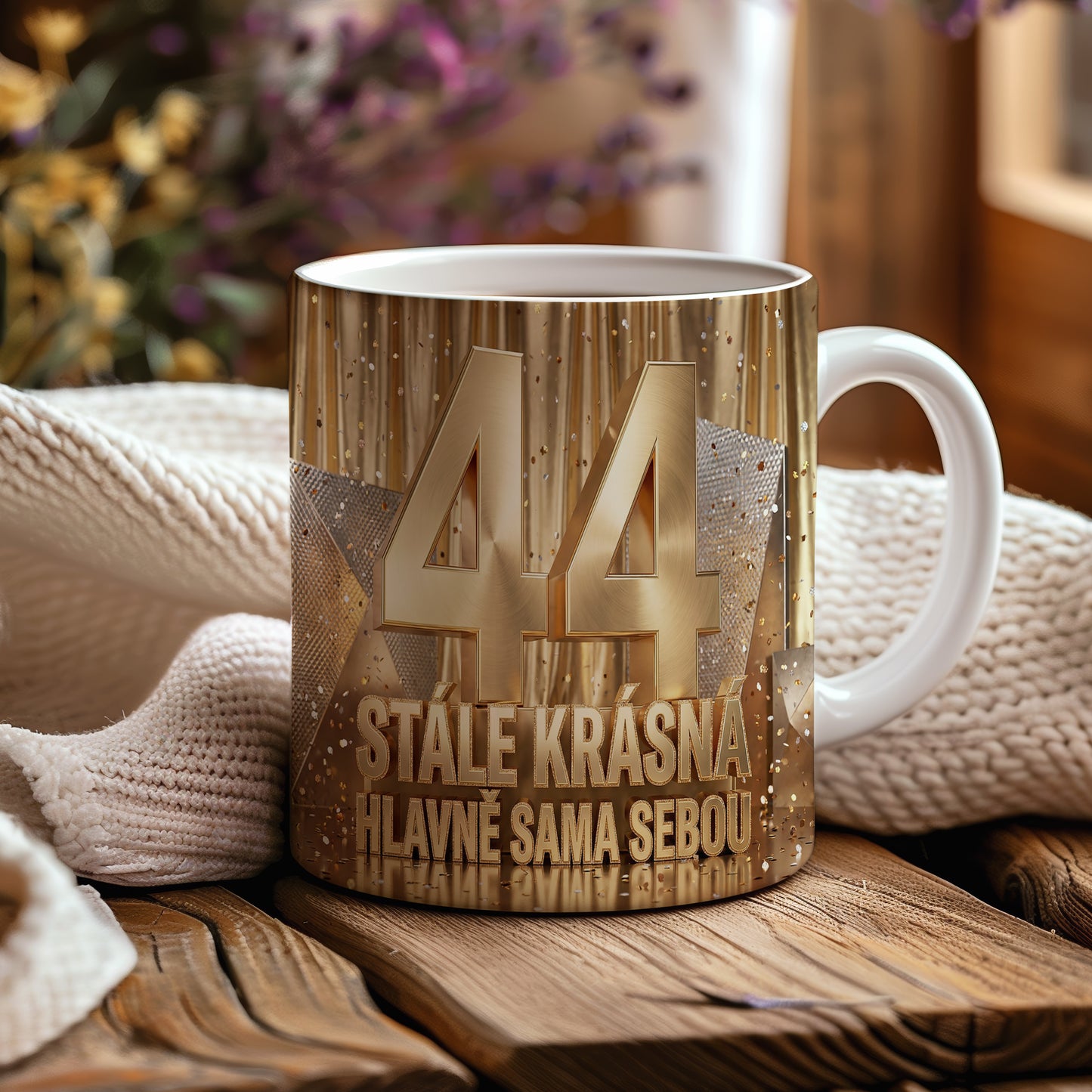 Narozeninový hrnek 44 let – STÁLE KRÁSNÁ, HLAVNĚ SAMA SEBOU