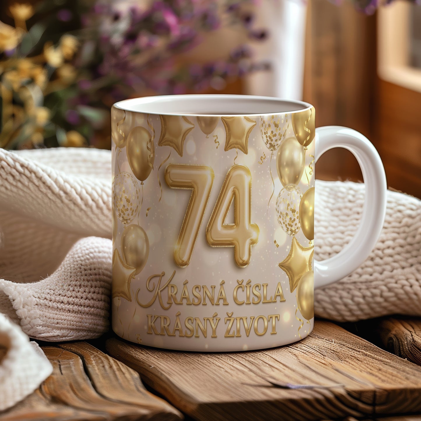 Narozeninový hrnek 74 let – KRÁSNÁ ČÍSLA KRÁSNÝ ŽIVOT