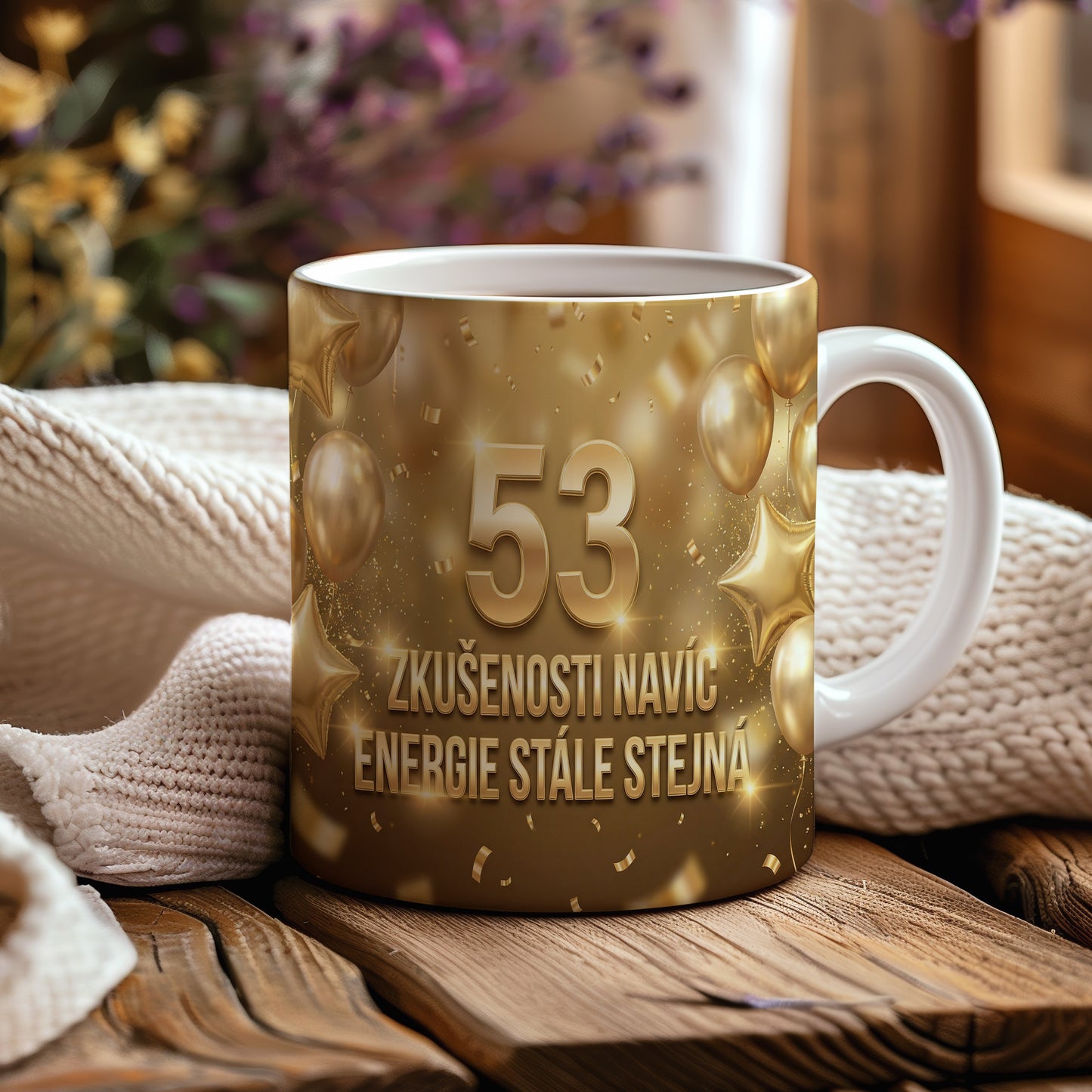 Narozeninový hrnek 53 let – ZKUŠENOSTI NAVÍC ENERGIE STÁLE STEJNÁ