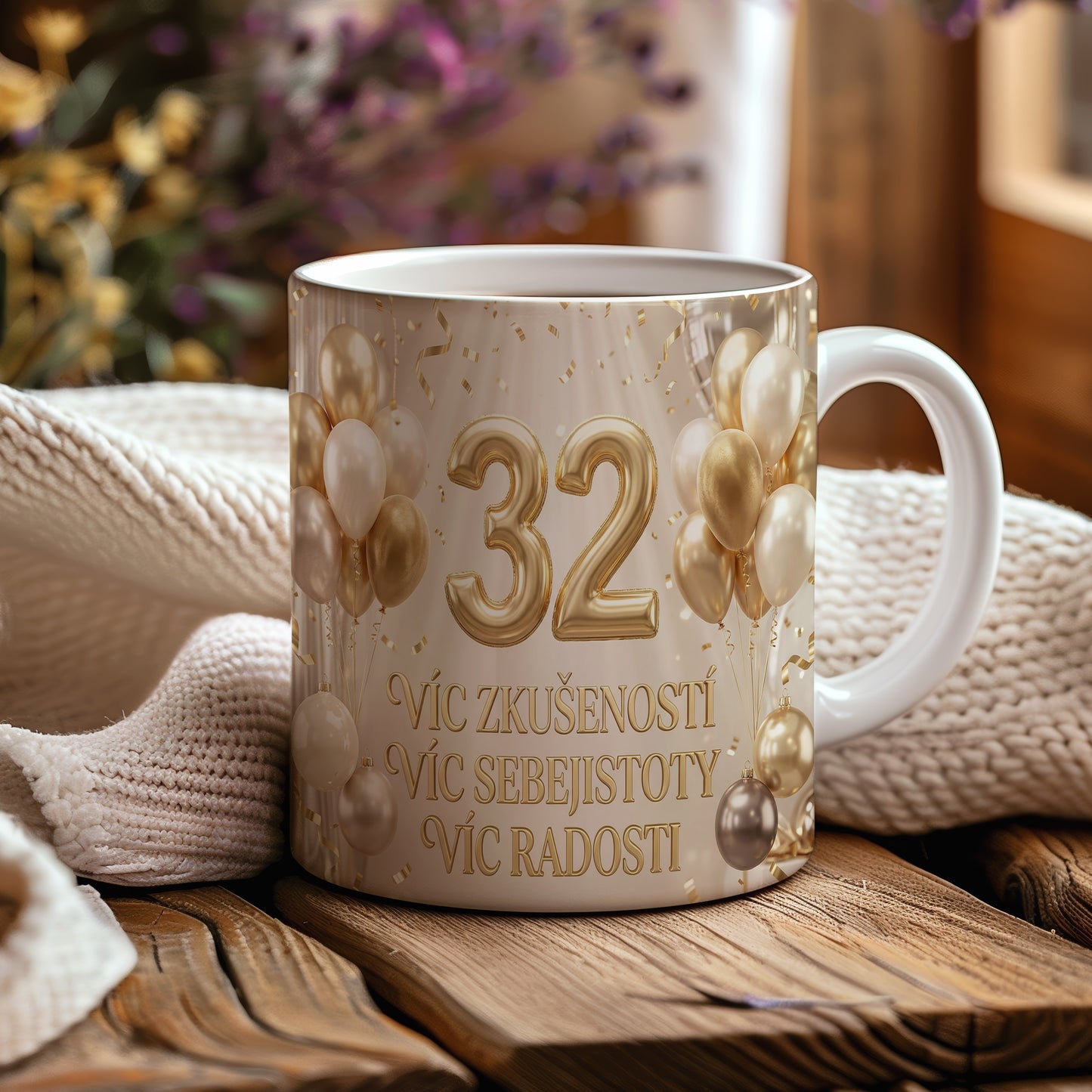 Narozeninový hrnek 32 let – VÍC ZKUŠENOSTÍ VÍC SEBEJISTOTY VÍC RADOSTI