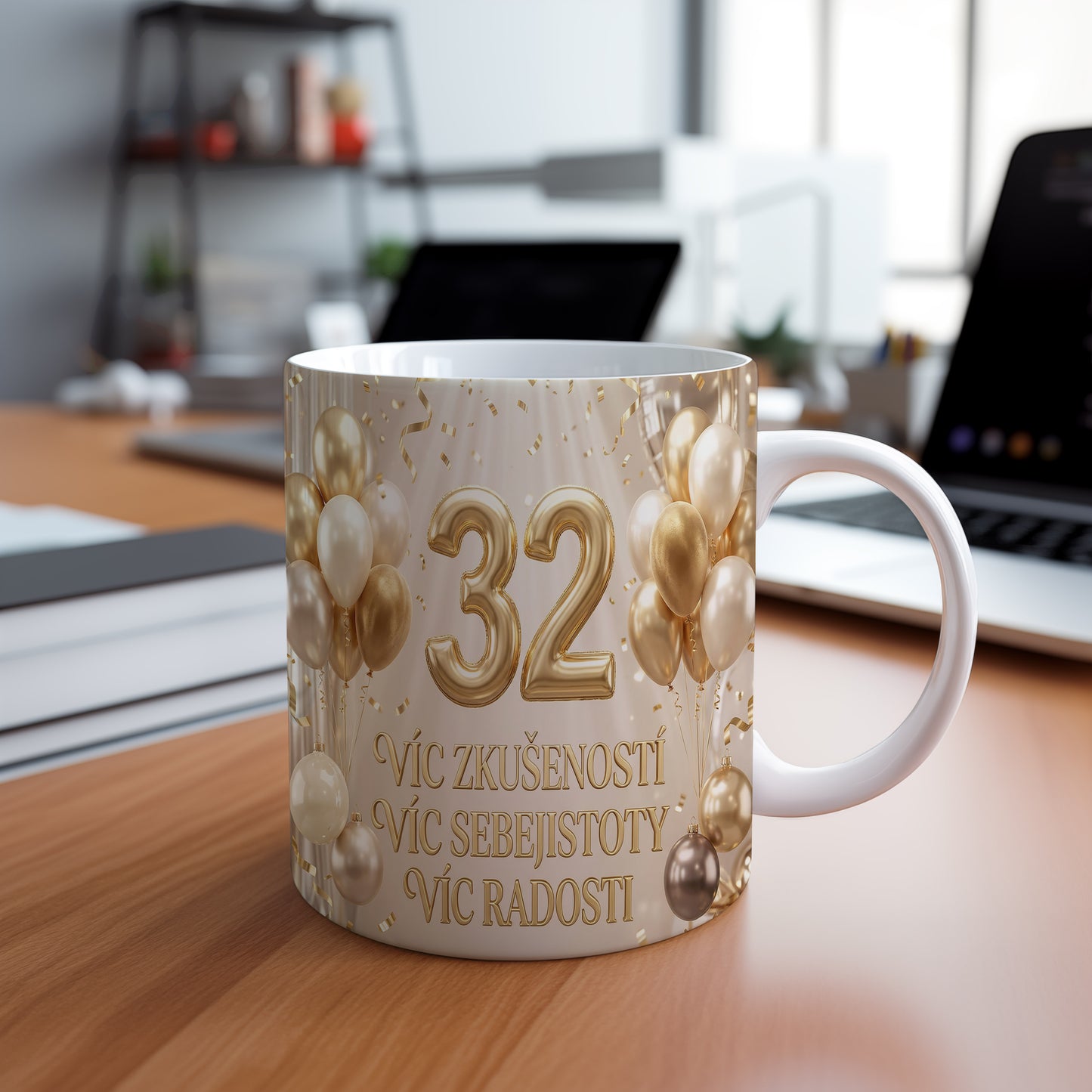Narozeninový hrnek 32 let – VÍC ZKUŠENOSTÍ VÍC SEBEJISTOTY VÍC RADOSTI