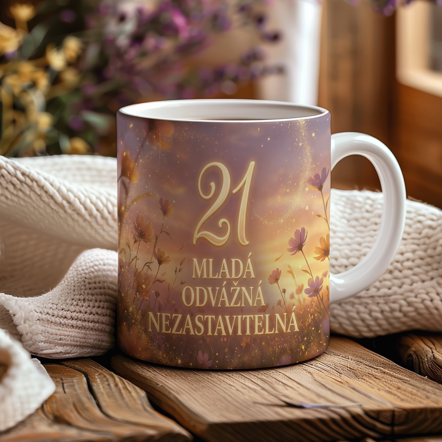 Narozeninový hrnek 21 let – MLADÁ ODVÁŽNÁ NEZASTAVITELNÁ