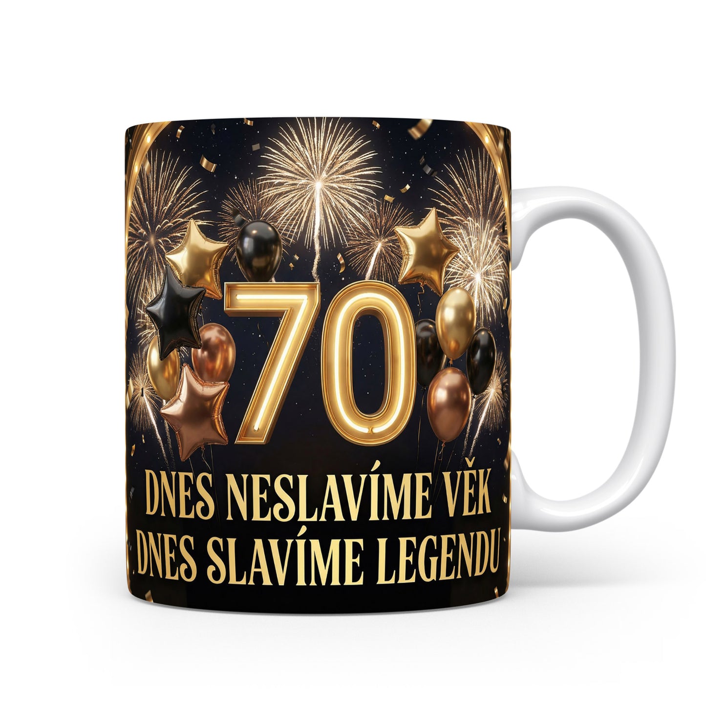Hrnček k 70. narozeninám s nápisem.