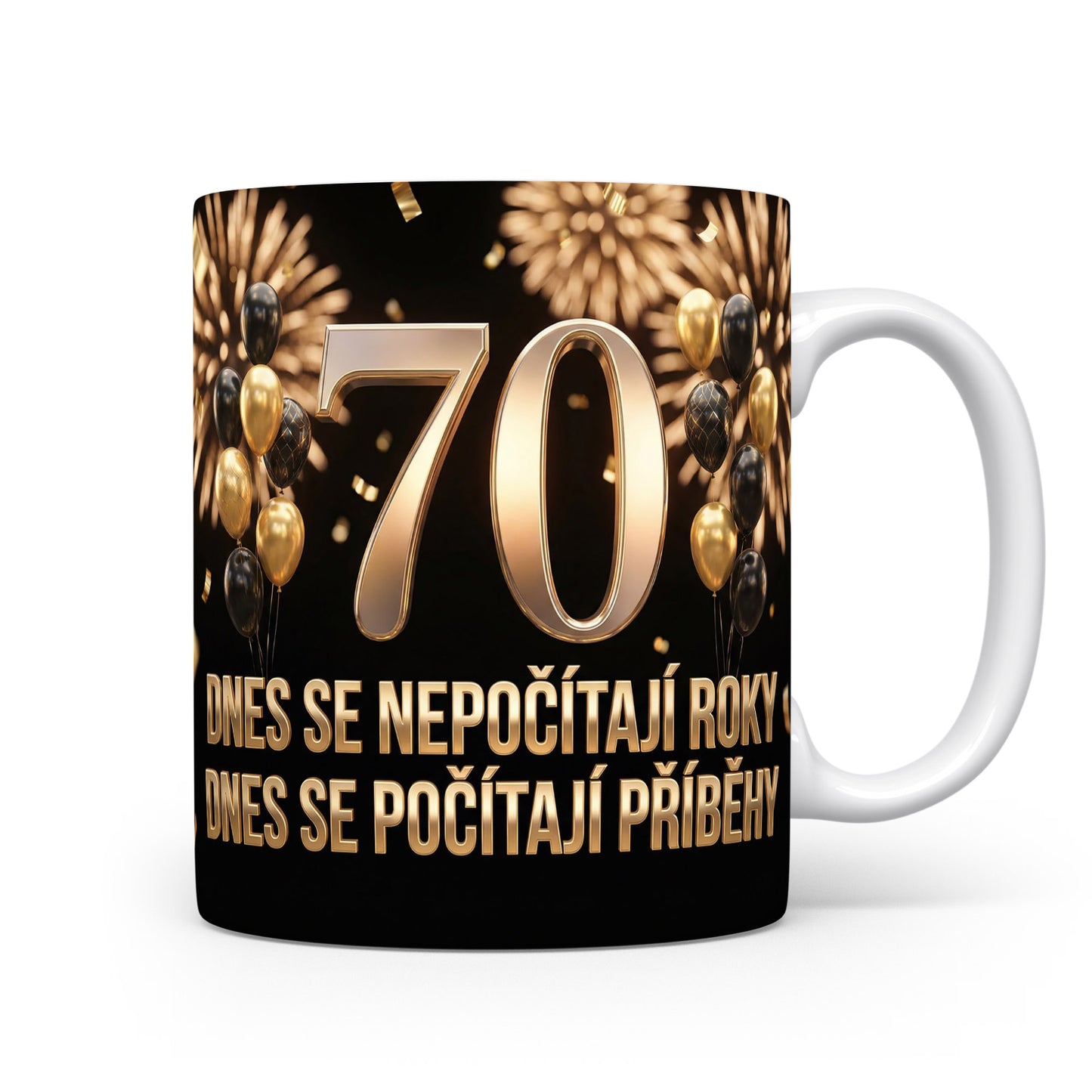 Hrnček s číslem 70 a motivačním sloganem